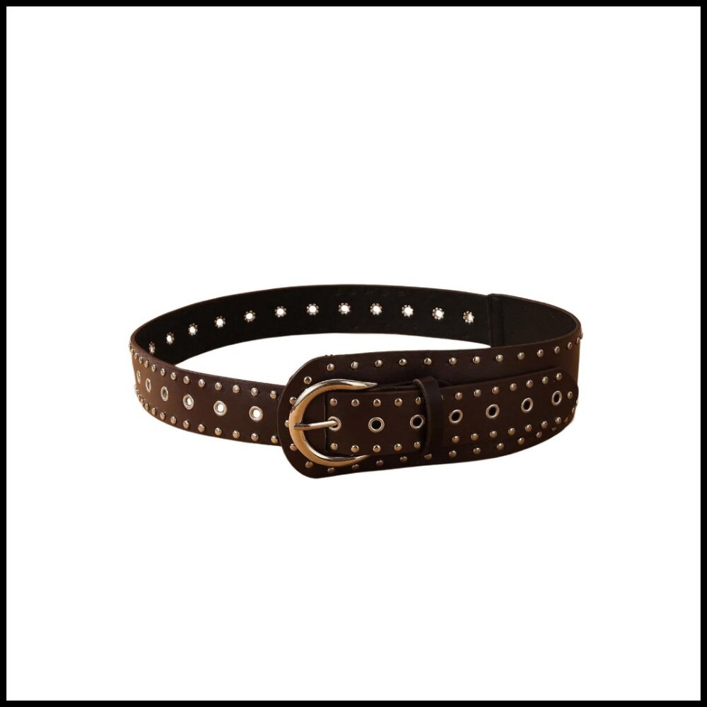 Studded PU Leather Belt Punk Western Y2K Vintage Cowgirl Waist Accessory - Picture 1 of 5